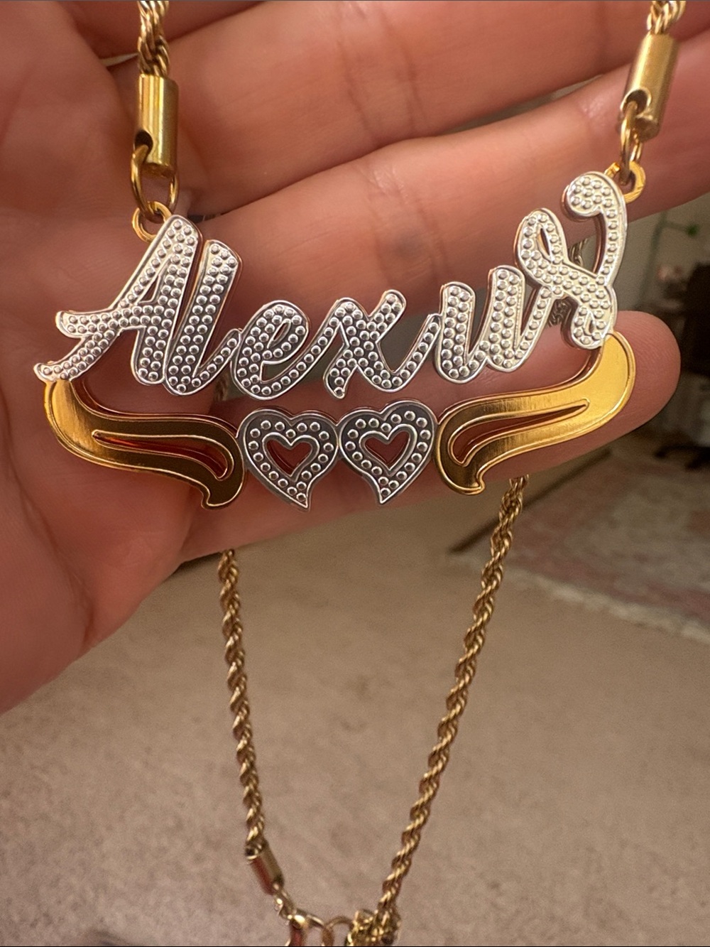Alexus Personalized Gold-Tone Name Necklace with Crystal Accents